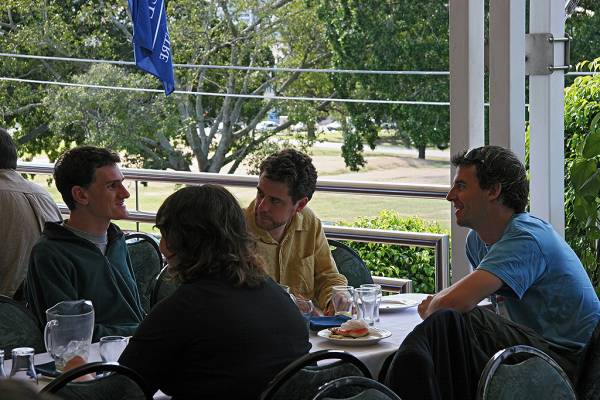 Michael Henderson, Suzanne Little [back], Clinton Roy, Ronnie Schroeter,  | DSTC Farewell Symposium, 28 July 2005  | 