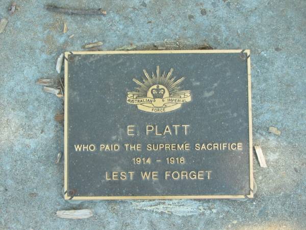 E PLATT  | who paid the supreme sacrifice 1914 - 1918  | Canungra War Memorial  | 