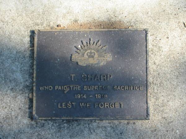 T SHARP  | who paid the supreme sacrifice 1914 - 1918  | Canungra War Memorial  | 