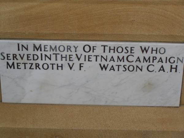 V.F. METZROTH  | C.A.H. WATSON  | Greenmount War Memorial  | 