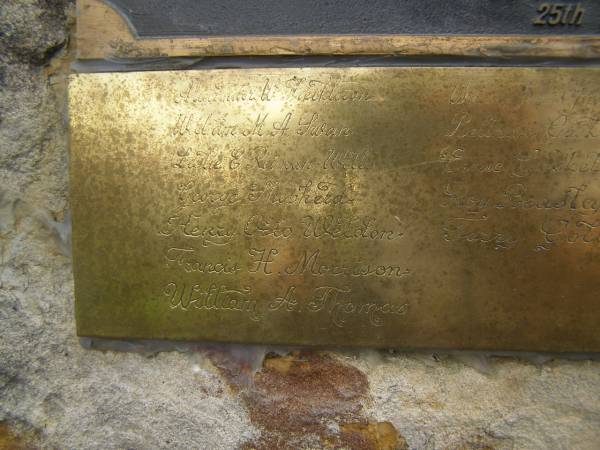 Alexander W FRECKLETON  | William M A SWAN  | Leslie E Reiman WELLS  | George SHEPHERD  | Henry Otto WELDON  | Francis H MORRIDON  | William A THOMAS  |   | Wallace John (Jack) THEODORE  | Belinda GASKELL  | Ernie GASKELL  | Roy BEASLEY  | Terry GOLDING  |   | ISA Memorial Park, Inala Branch of Incapacitated Servicemen and Women's Association  |   | 