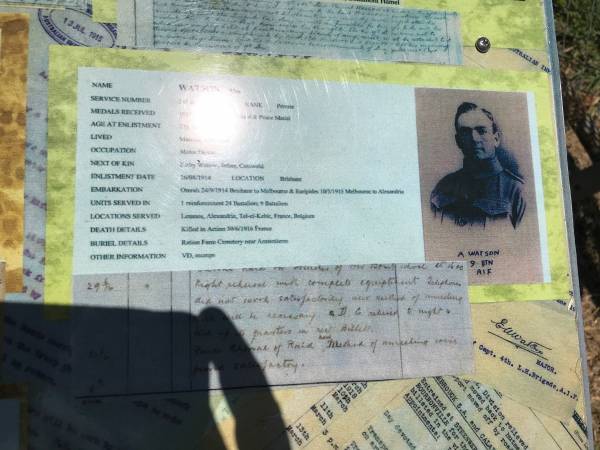 Thomas HOLDWAY  | lived Maroon  | age enlisted 30y 10m  | date enlisted 30 Sep 1915  | d: 3 Sep 1916 Pozieres France  | father Thomas Holdway (Westbury Wilts England)  |   | Maroon War Memorial  |   |   | 