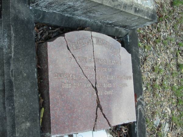 Frank Edward EATON  | son of  | Charles Frederick and Eliza Ann EATON  | 21 May 1941  | aged 30  |   | Albany Creek Cemetery, Pine Rivers  |   | 