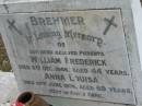 BREHMER, parents;
William Frederick,
died 8 Dec 1945 aged 44 years;
Anna Louisa,
died 10 June 1974 aged 69 years;
Alberton Cemetery, Gold Coast City