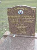 James (Jim) Ambrose PETERS
(born Gilbert James SPICER),
9-1-1910 - 7-9-2000,
Joyce wife of 63 years;
Joyce PETERS (nee COX),
born Wagga Wagga NSW,
28-1-1916 - 25-8-2004;
remembered by Russell & wife Robyn,
Jann & husband Ray,
grandchildren Vikki-Lee & Dean,
Craig & Peta,
great grandchildren Tania, Natasha, Alyssa, Jacob, Teah;
Alberton Cemetery, Gold Coast City