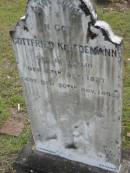 Gottfried KRIEDEMANN,
born Wollin 6 Sep 1837
died 30 Nov 1895;
Alberton Cemetery, Gold Coast City