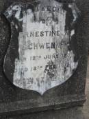 Ernestine W. SCHWENKE.
born 12 June 1839 died 18 Feb 1912;
Alberton Cemetery, Gold Coast City