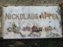 Nickolaus Appel,
died 3 Jan 1934;
Alberton Cemetery, Gold Coast City