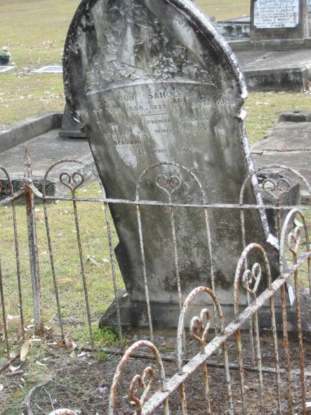 Joh SANGER,  | born 2 July 1838 died 12 Oct 1905;  | Alberton Cemetery, Gold Coast City  | 
