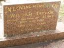 William TAYLOR,
husband of Jenny,
died 28 Aug 1982 aged 73 years;
Appletree Creek cemetery, Isis Shire