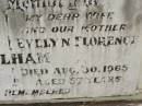 Thomas James MILHAM,
father,
died 22 Nov 1987 aged 83 years;
Evelyn Florence MILHAM,
wife mother,
died 30 Aug 1965 aged 57 years;
Appletree Creek cemetery, Isis Shire