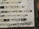 Elsie ROBINSON,
mother,
died 17-1-1968 aged 72 years;
Arthur Dudley,
son,
died 1-3-1968 aged 50 years;
Appletree Creek cemetery, Isis Shire