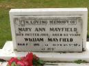 Mary Ann MAYFIELD,
died 20 Feb 1963 aged 83 years;
William MAYFIELD,
died 7 June 1865 aged 89 years;
Research Contact: Marlene Wilson marlenejoan@bigpond.com
William Mayfield born c Aug 1875 in England, died 7 Jun 1965, aged aprox 89 y
Appletree Creek cemetery, Isis Shire