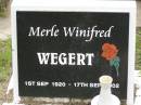 Merle Winifred WEGERT,
1 Sept 1920 - 17 Sept 2002;
Appletree Creek cemetery, Isis Shire