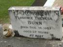 Florence Theresa BUNN,
died 16 Dec 1987 aged 87 years;
Appletree Creek cemetery, Isis Shire