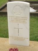 C.P. CHRISTIANSEN,
died 25 March 1951 aged 32 years,
loved by wife May & son Barry;
Appletree Creek cemetery, Isis Shire