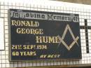 Ronald George HUME,
died 21 Sept 1974 aged 60 years;
Appletree Creek cemetery, Isis Shire