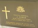 J. COWIE,
died 12 Ocr 1968 aged 59 years,
remembered by wife Thelma, Shirley, David,
Jan & Denise;
Appletree Creek cemetery, Isis Shire