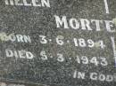 Helen MORTENSEN,
mother,
born 3-6-1894,
died 5-3-1943;
Henry George MORTENSEN,
father,
born 6-6-1889,
died 2-7-1974;
Appletree Creek cemetery, Isis Shire