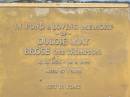 James Henry THOMPSON,
father grandfather,
died 24 Mar 1969 aged 77 years;
Anne Elizabeth THOMPSON,
mother grandmother,
died 17 Dec 1966 aged 66 years;
Dulcie May BROSE (nee THOMPSON),
15-12-1926 - 19-9-1984 aged 57 years;
Jimmy WOODMAN,
2-5-1925 - 22-5-1998 aged 73 years;
Appletree Creek cemetery, Isis Shire
