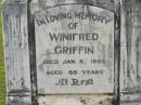 Winifred GRIFFIN,
died 8 Jan 1983 aged 88 years;
Ellen Jane GRIFFIN,
died 6 Dec 1946 aged 89 years;
George GRIFFIN,
died 12 May 1961 aged 64 years;
Appletree Creek cemetery, Isis Shire