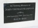 John Thomas FRAMPTON,
20 Sept 1900 - 26 June 1942;
Appletree Creek cemetery, Isis Shire