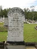 Thomas ASKERN,
died 12 Sept 1909 aged 68 years;
Ann,
wife,
died 31 Dec 1938 aged 96 years;
Appletree Creek cemetery, Isis Shire