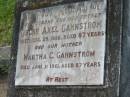 Oscar Axel GAHNSTROM,
husband father,
died 29 Aug 1956 aged 87 years;
Martha C. GAHNSTROM,
mother,
died 11 June 1961 aged 87 years;
Allen GAHNSTROM,
husband father brother,
died 26 Aug 1965 aged 49 years;
Appletree Creek cemetery, Isis Shire