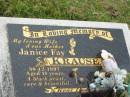 Janice Fay KRAUSE,
wife mother,
died 30-12-1997 aged 48 years;
Appletree Creek cemetery, Isis Shire