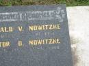 Donald V. NOWITZKE,
9-10-1936 - 5-10-1951;
Victor O. NOWITZKE,
25-5-1906 - 14-6-1980;
Appletree Creek cemetery, Isis Shire