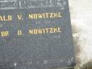 Donald V. NOWITZKE,
9-10-1936 - 5-10-1951;
Victor O. NOWITZKE,
25-5-1906 - 14-6-1980;
Appletree Creek cemetery, Isis Shire