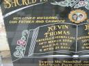 Kevin Thomas STALLAN,
husband father grandpa,
died 14 March 1996 aged 66 year 6 months 21 days;
Beryl Joan STALLAN,
wife mother grandmother,
died 30 Oct 1990 aged 57 years 5 months 5 days;
Appletree Creek cemetery, Isis Shire