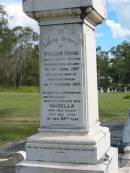 Nugent Robert,
son of William & Isabella BRAND,
died 3 Jan 1917 aged 25 years 9 months;
Elsie Maude (Betty),
wife of Dr Hedley BROWN, Nundah,
mother of Jocelyn & Deidre,
died 31 Dec 1929 aged 35 years;
William BRAND,
born 14 April 1857
Little Shelford Cambridgeshire England,
died 1 Feb 1933 "Shelford" Huxley;
Isabella,
wife,
died 12 Dec 1948 in 82nd year;
Appletree Creek cemetery, Isis Shire
