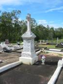 George UPHAM,
husband father,
died 6 Feb 1920 aged 59 years;
Annie UPHAM,
wife mother,
died 10 Dec 1949 aged 88 years;
Lillian A. UPHAM,
died 19 March 1926 aged 38 years;
Rose G. LAYNTON,
died 6 Jan 1920 aged 25 years;
Edith H. RIDGERS,
died 27 March 1931 aged 46 years;
daughters of G. & A. UPHAM;
Muriel C. RIDGERS,
daughter of James & Edith RIDGERS,
grand-daughter of George & Annie UPHAM,
died 20 Dec 1920 aged 10 years;
William E. UPHAM,
father,
21-10-1901 - 26-8-1985 aged 83 years 10 months;
Queenie E. UPHAM,
mother,
28-10-1900 - 9-9-2002 aged 101 years 10 months;
Appletree Creek cemetery, Isis Shire