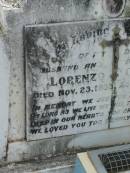 Lorenzo CRIMELO,
husband father,
died 23 Nov 1933 aged 42 years;
Appletree Creek cemetery, Isis Shire
