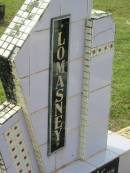 Mary Kate LOMASNEY,
died 5 May 1963 aged 73 years;
John LOMASNEY,
died 22 June 1960 aged 80 years;
Appletree Creek cemetery, Isis Shire