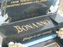 Grazia BONANNO,
mother,
died 20 Oct 1940 aged 29 years;
Salvatore BONANNO,
died 10 Jan 1959 aged 56 years,
from Teresa wife of Salvatore BONNANNO & family;
Teresa BONANNO,
died 13 Feb 2004 aged 91 years,
mum to Harry & Mary, nanny;
Appletree Creek cemetery, Isis Shire