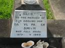 Darryl Patrick SMITH,
son,
died 14 May 1949;
Appletree Creek cemetery, Isis Shire