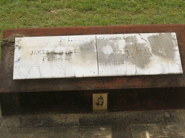 James Charles PEARCE,  | husband father,  | born 3 Aug 1916,  | died 31 July 1941;  | son,  | born 9 Nov 1941,  | died 16 Nov 1941;  | Appletree Creek cemetery, Isis Shire  | 