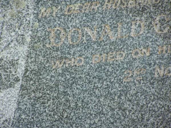 Donald Clay CALDER,  | husband,  | father of Donna,  | died 2 Nov 1960, his 29th birthday;  | Appletree Creek cemetery, Isis Shire  | 