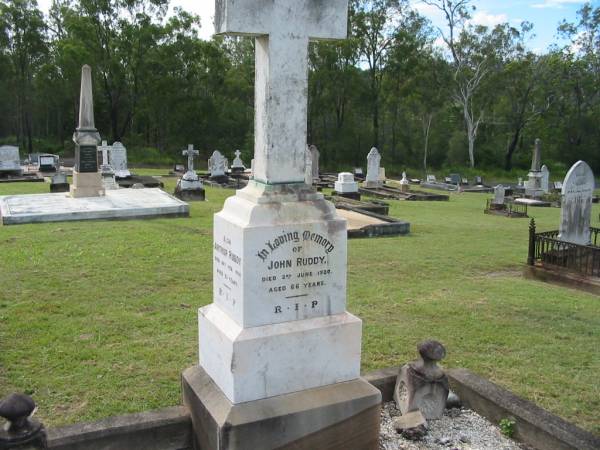 John RUDDY,  | died 2 June 1920 aged 66 years;  | Arthur RUDDY,  | died 26 Feb 1926 aged 23 years;  | Appletree Creek cemetery, Isis Shire  | 