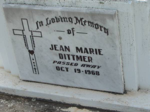 Jean Marie DITTMER,  | died 19 Oct 1968;  | Appletree Creek cemetery, Isis Shire  | 