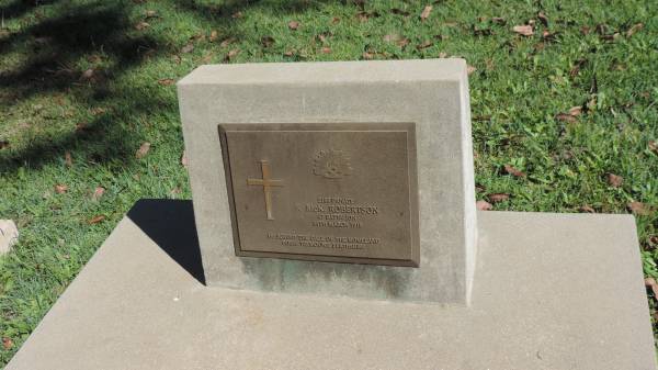 R. McK. ROBERTSON  | 14 Mar 1918  | born: Taymount, Perthshire  |   | Atherton Pioneer Cemetery (Samuel Dansie Park)  |   | 