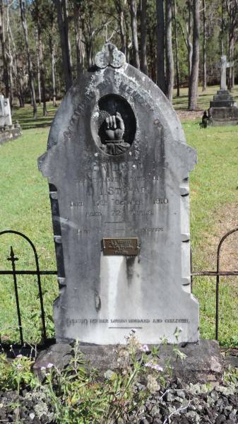 Bridget STEWART  | d: 17 Oct 1910 aged 72  | wife of J.I. STEWART  |   | J.I. STEWART  | b: 1836  | d: 1914  | sailor, soldier and pioneer  |   | Atherton Pioneer Cemetery (Samuel Dansie Park)  |   |   | 
