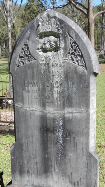 Emma JACKSON  | d: 20 Mar 1913 aged 46  |   | Atherton Pioneer Cemetery (Samuel Dansie Park)  |   |   | 