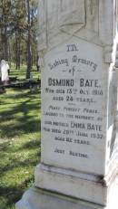 Osmond BATE
d: 13 Oct 1918 aged 28
Emma BATE
d: 29 Jun 1937 aged 82
Atherton Pioneer Cemetery (Samuel Dansie Park)
