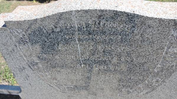Auguste DREWS  | d: 8 Oct 1938 aged 84  |   | Carl DREWS  | d: 9 Sep 1939 aged 95  |   | Lillie DREWS  | d: 10 Jan 1935 aged 47  |   | Albert DREWS  | d: 31 Dec 1935 aged 42  |   | Aubigny St Johns Lutheran cemetery, Toowoomba Region  | 