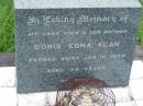 
Doris Edna KLAN, wife mother,
died 14 Jan 1959? aged 38 years;
Barney View Uniting cemetery, Beaudesert Shire

