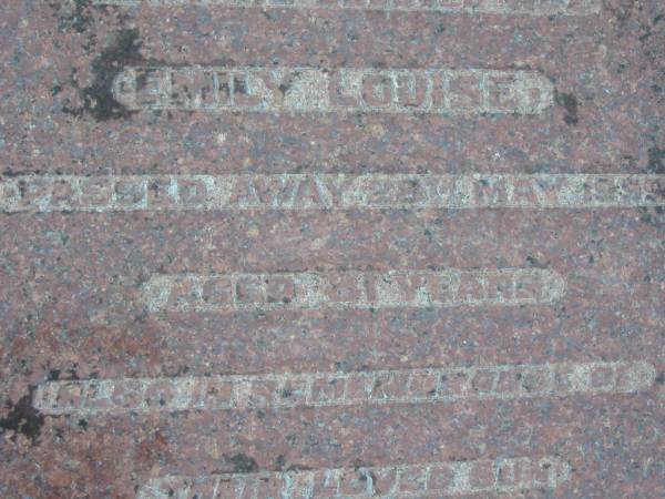 Stephen DAVIS,  | died 3 Jan 1942 aged 77 years;  | Emily Louise, wife,  | died 28 May 1957 aged 81 years;  | Robert Francis, son,  | died 3 June 1956 aged 51 years, cremated;  | Barney View Uniting cemetery, Beaudesert Shire  | 