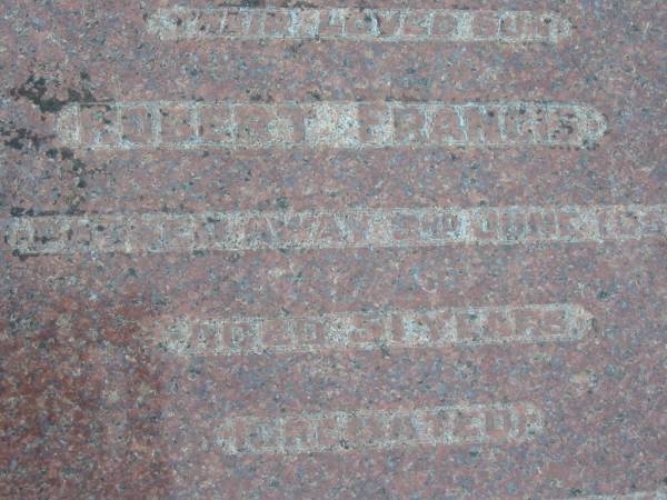 Stephen DAVIS,  | died 3 Jan 1942 aged 77 years;  | Emily Louise, wife,  | died 28 May 1957 aged 81 years;  | Robert Francis, son,  | died 3 June 1956 aged 51 years, cremated;  | Barney View Uniting cemetery, Beaudesert Shire  | 